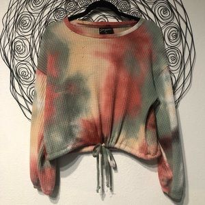 Tie Dye Drawstring  Lantern Sleeve Sweatshirt